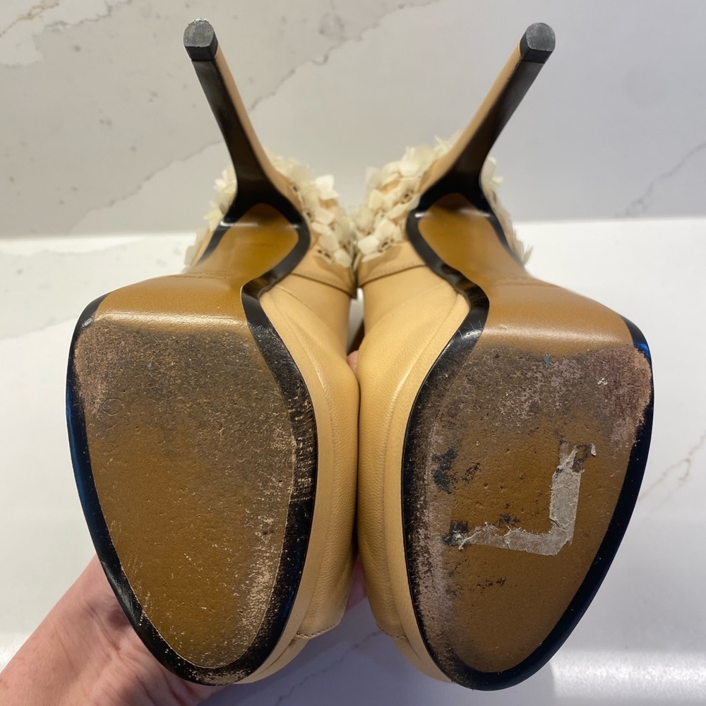 FENDI Spuntata White Floral Heel Platform Peep Toe Nude Shoes Size 7.5 - Picture 7 of 11